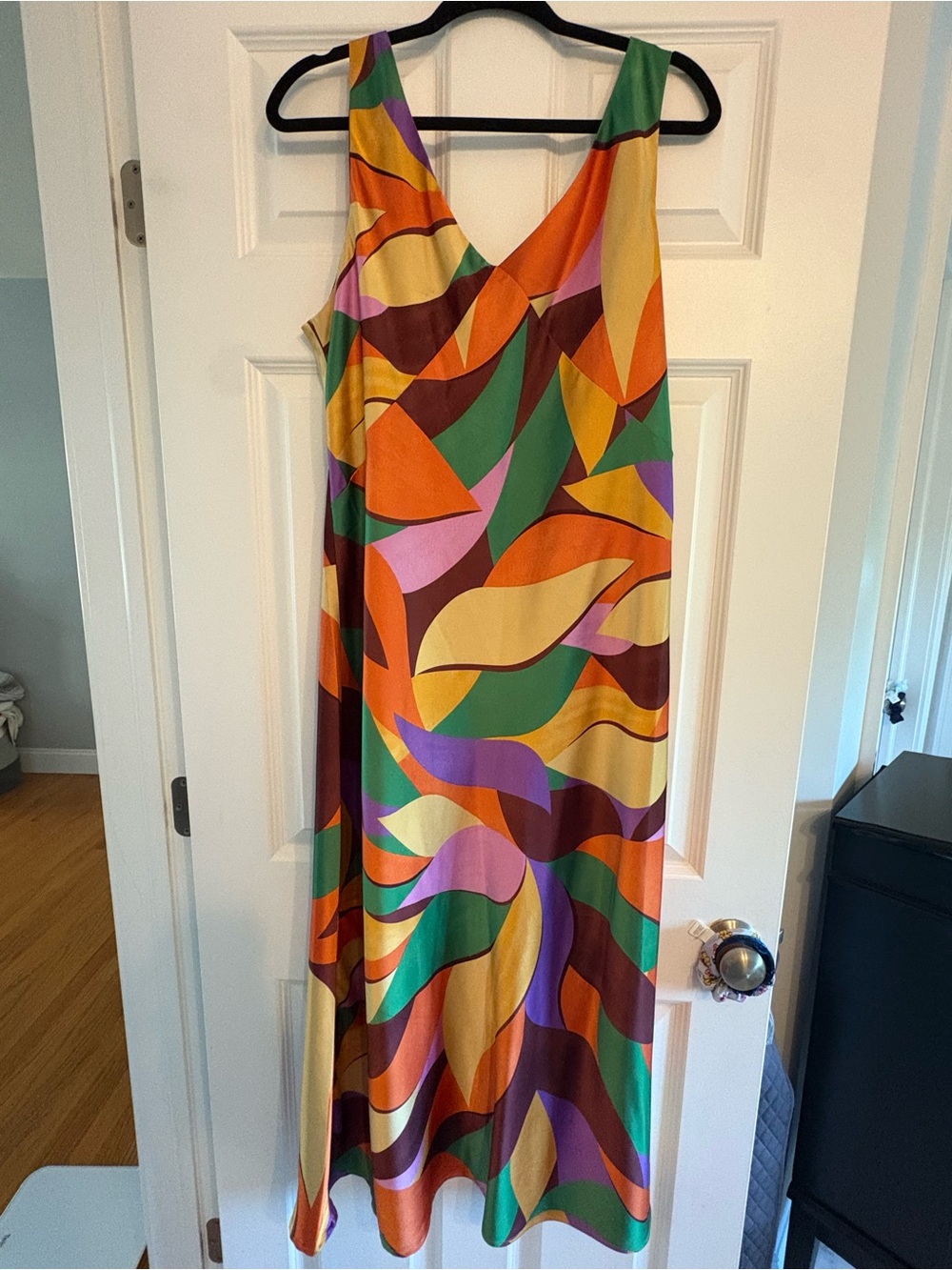 Vibrant Abstract Print Maxi Dress - Green/Orange/Purple